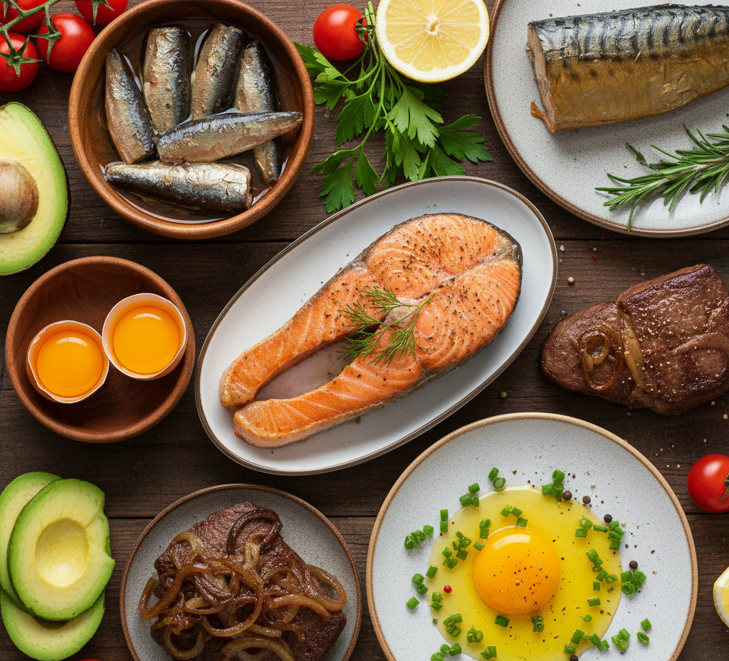 Natural Vitamin D3 sources available in UAE markets, including salmon, eggs, and liver.